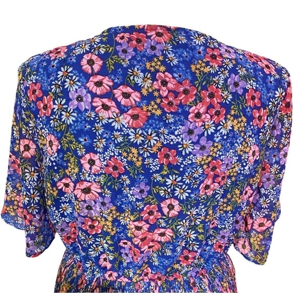 ASOS DESIGN wrap front tiered pleated midi dress in navy flirty floral Size 14 - Picture 6 of 11